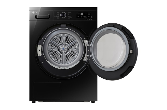 Máy sấy LG AI DUAL Inverter Heat Pump™ 9kg màu đen bóng RB09NHP5O - cửa trước đang mở