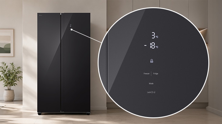 Tủ lạnh Side by Side LG GDFB607VGAH Kính Đen với màn hình cảm ứng rộng, thao tác trực quan.