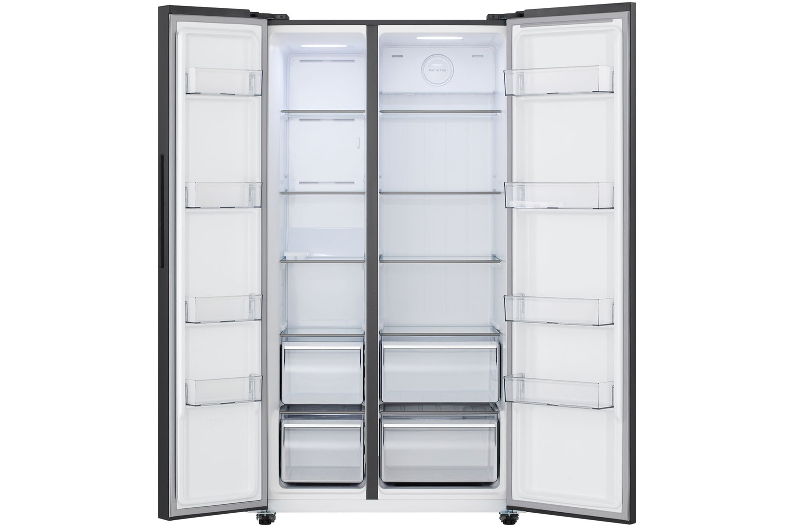Tủ lạnh Side by Side LG GDFB607VGAH Kính Đen với cửa mở, nhiều kệ, ngăn đựng và hộc chứa còn trống - cửa mở