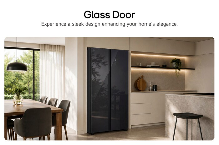 Tủ lạnh Side by Side LG GDFB607VGAH Kính Đen với thiết kế cửa kính sang trọng, hòa hợp hoàn hảo với căn bếp hiện đại.