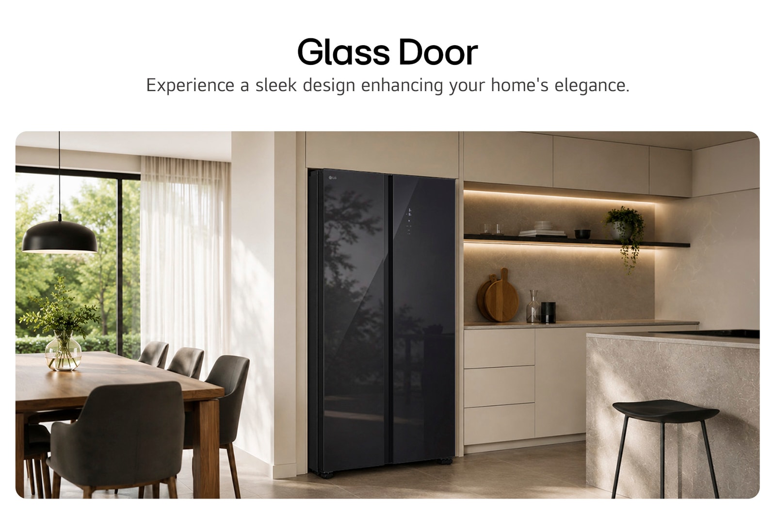 Tủ lạnh Side by Side LG GDFB607VGAH Kính Đen với thiết kế cửa kính sang trọng, hòa hợp hoàn hảo với căn bếp hiện đại.