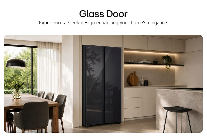 Tủ lạnh Side by Side LG GDFB607VGAH Kính Đen với thiết kế cửa kính sang trọng, hòa hợp hoàn hảo với căn bếp hiện đại.