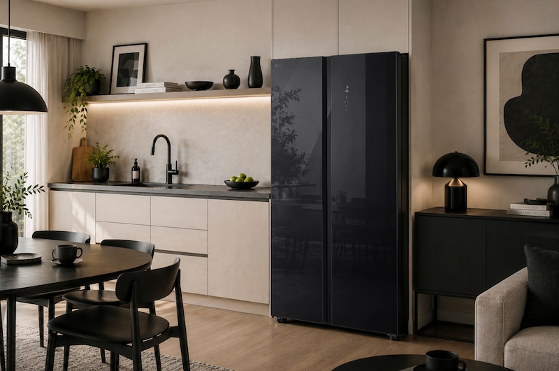 Tủ lạnh Side by Side LG GDFB607VGAH Kính Đen trong không gian sống hiện đại, tôn lên vẻ đẹp sang trọng cho ngôi nhà.