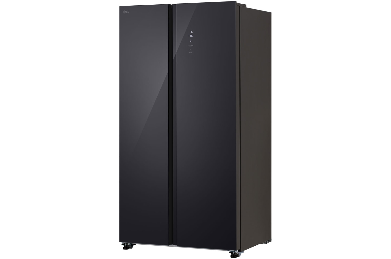 Tủ lạnh Side by Side LG GDFB607VGAH Kính Đen với thiết kế cửa liền mạch, nhìn từ góc bên phải.