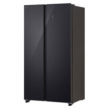 Tủ lạnh Side by Side LG GDFB607VGAH Kính Đen với thiết kế cửa liền mạch, nhìn từ góc bên phải.