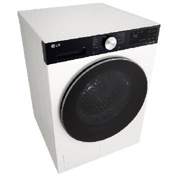 Góc chụp từ trên cao bên trái của máy sấy LG AI DUAL Inverter Heat Pump™ 12kg màu trắng RX12VHP5WB