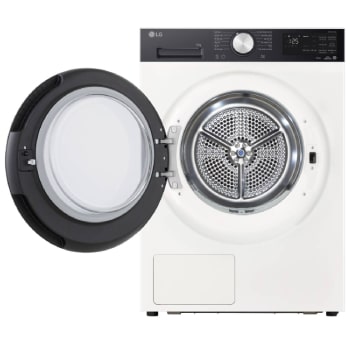 Mặt trước với cửa mở của máy sấy LG AI DUAL Inverter Heat Pump™ 12kg màu trắng RX12VHP5WB