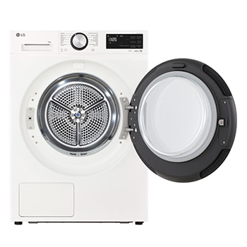 Mặt trước với cửa mở của máy sấy LG AI DUAL Inverter Heat Pump™ 12kg màu trắng RX12VHP5W1