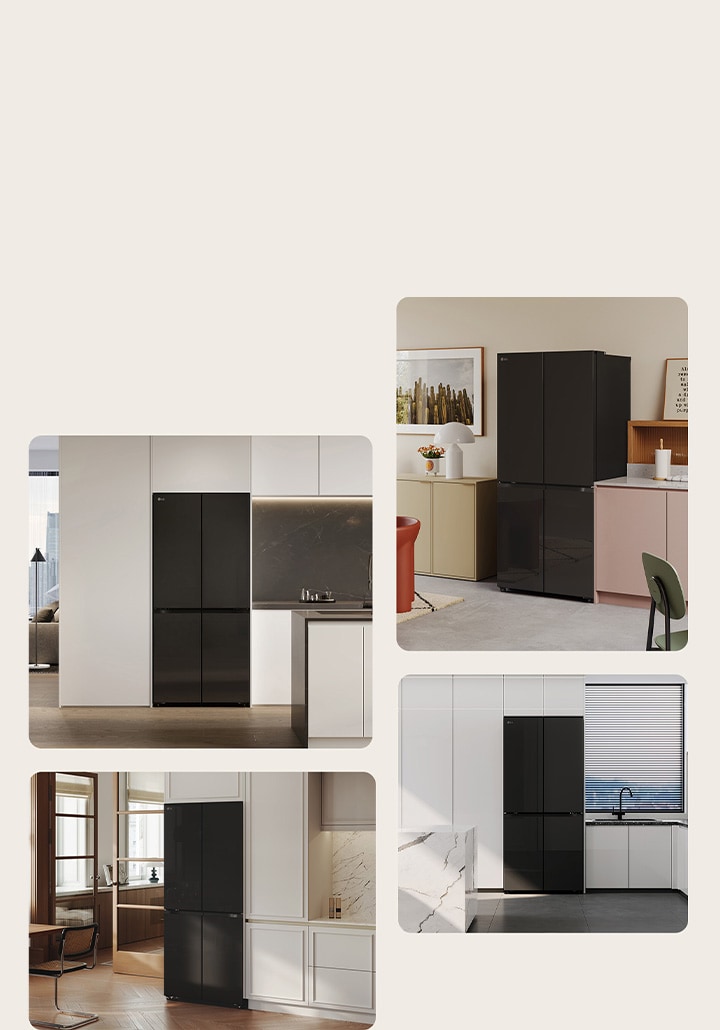 Nhiều góc nhìn bên ngoài tủ lạnh LG kết hợp hoàn hảo với nhiều nội thất nhà bếp khác nhau.