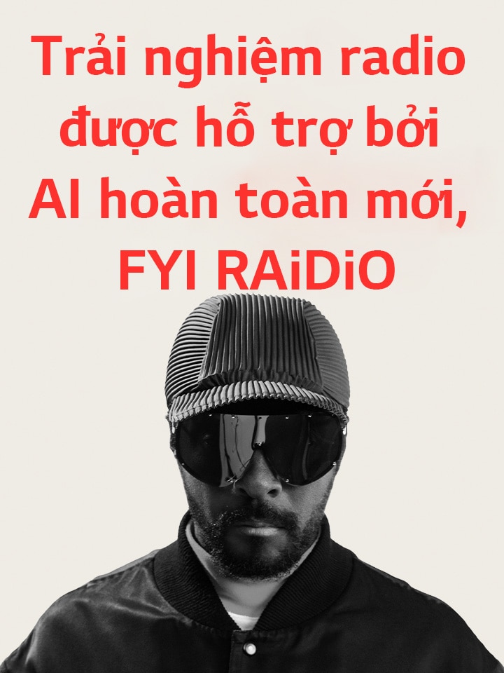 Hình ảnh đen trắng của will.i.am bên cạnh nội dung tiêu đề.