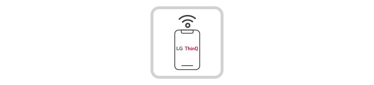 There is a phone that shows LG ThinQ on the screen and there is a Wi-Fi signal on top of it.