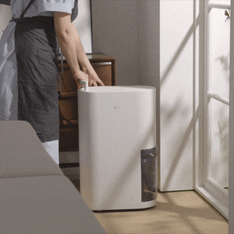 The LG dehumidifier's caster rotates 360 degrees and moves smoothly.