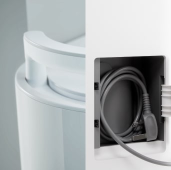 LG dehumidifier with neatly stored handle and cord storage space