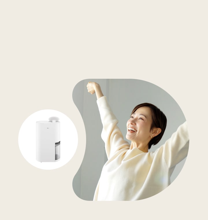 A person feeling comfortable in an LG dehumidifier and a pleasant environment