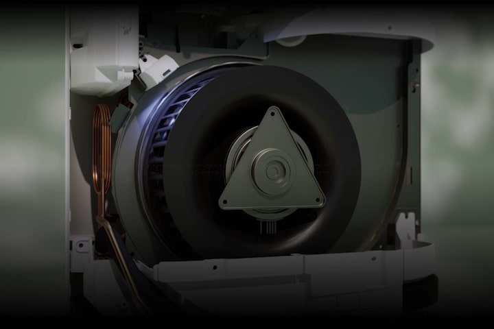 UV nano-treated airflow passes through fan blades, keeping the air clean
