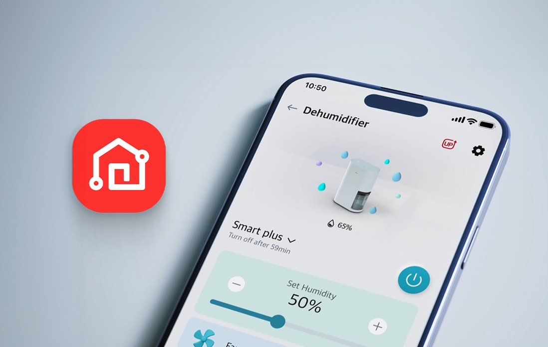 Receive push notifications through the LG ThinQ app when the water tank is full or humidity is high.