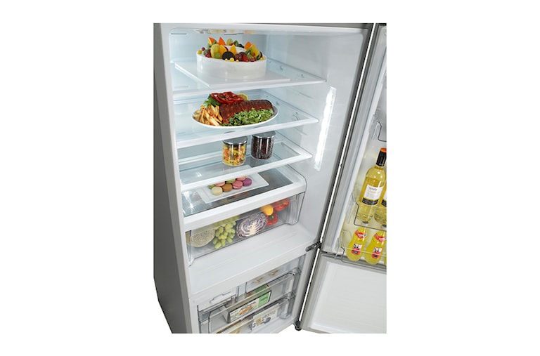 LG 440L Shiny Steel Bottom Freezer Fridge with Hygiene Fresh, GC-F559BLDZ