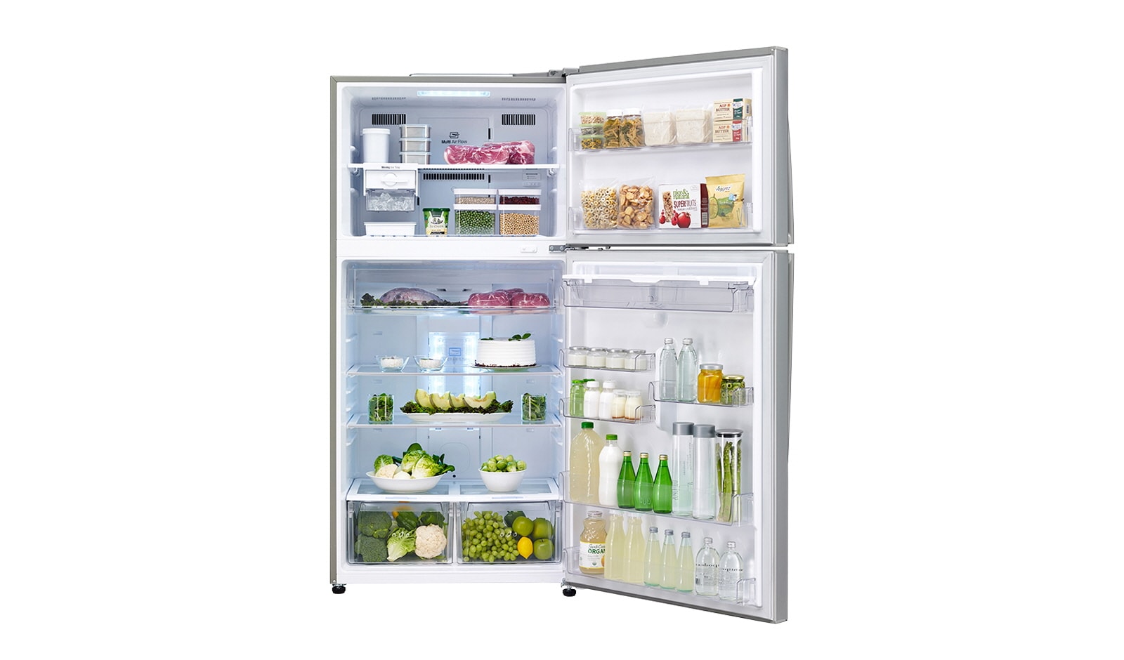 LG 481L Shiny Steel Top Fridge Freezer - GN-B602HLPL, GN-B602HLPL