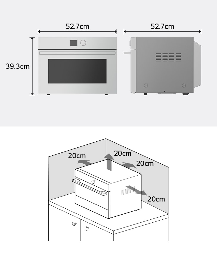 Product dimensions for SolarDOM™: 52.7×39.3×52.7 cm. Allow 20 cm clearance on all sides for proper ventilation.