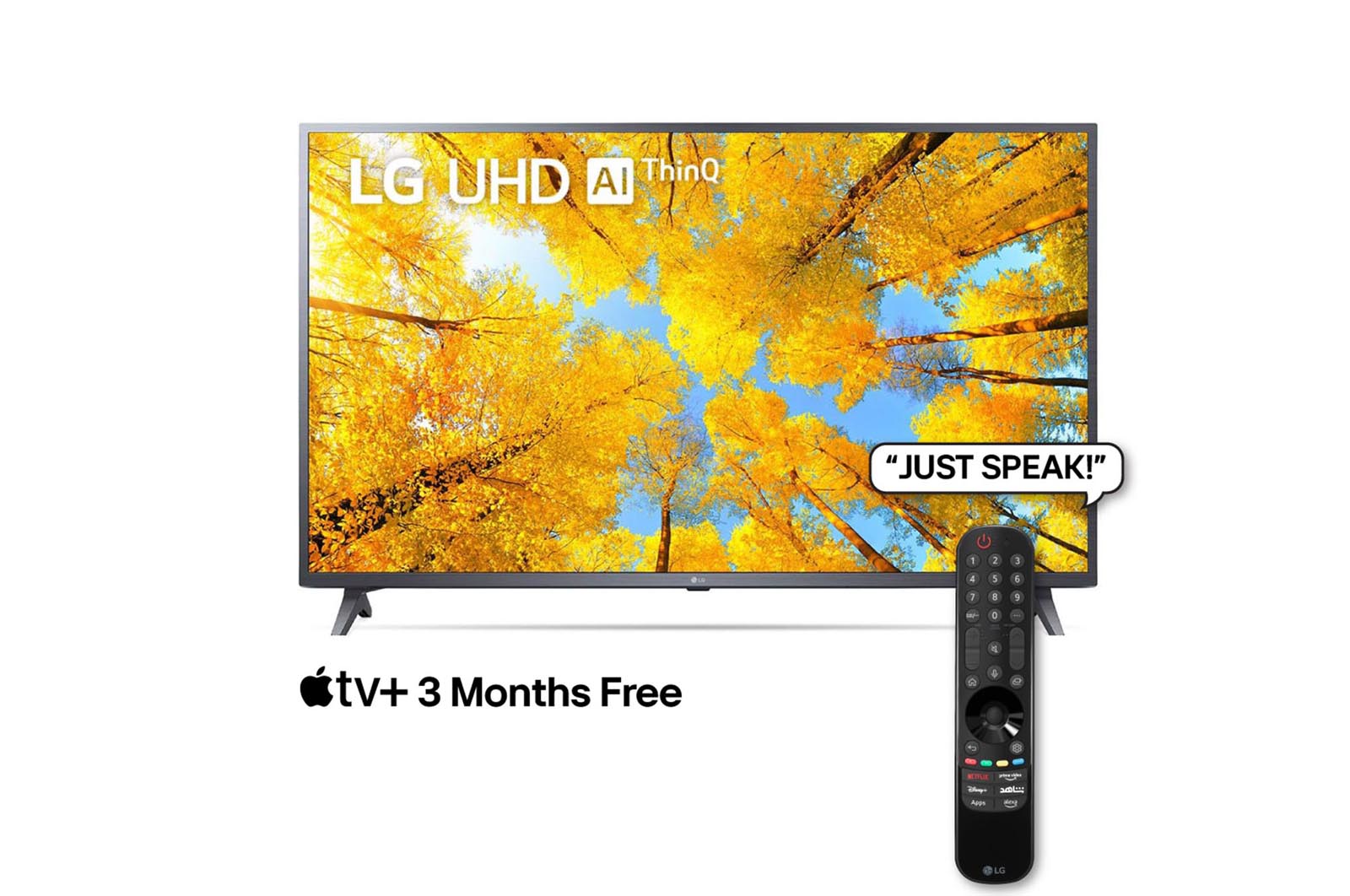 A front view of the LG UHD TV with infill image and product logo on