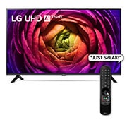 A front view of the LG UHD TV with Remote