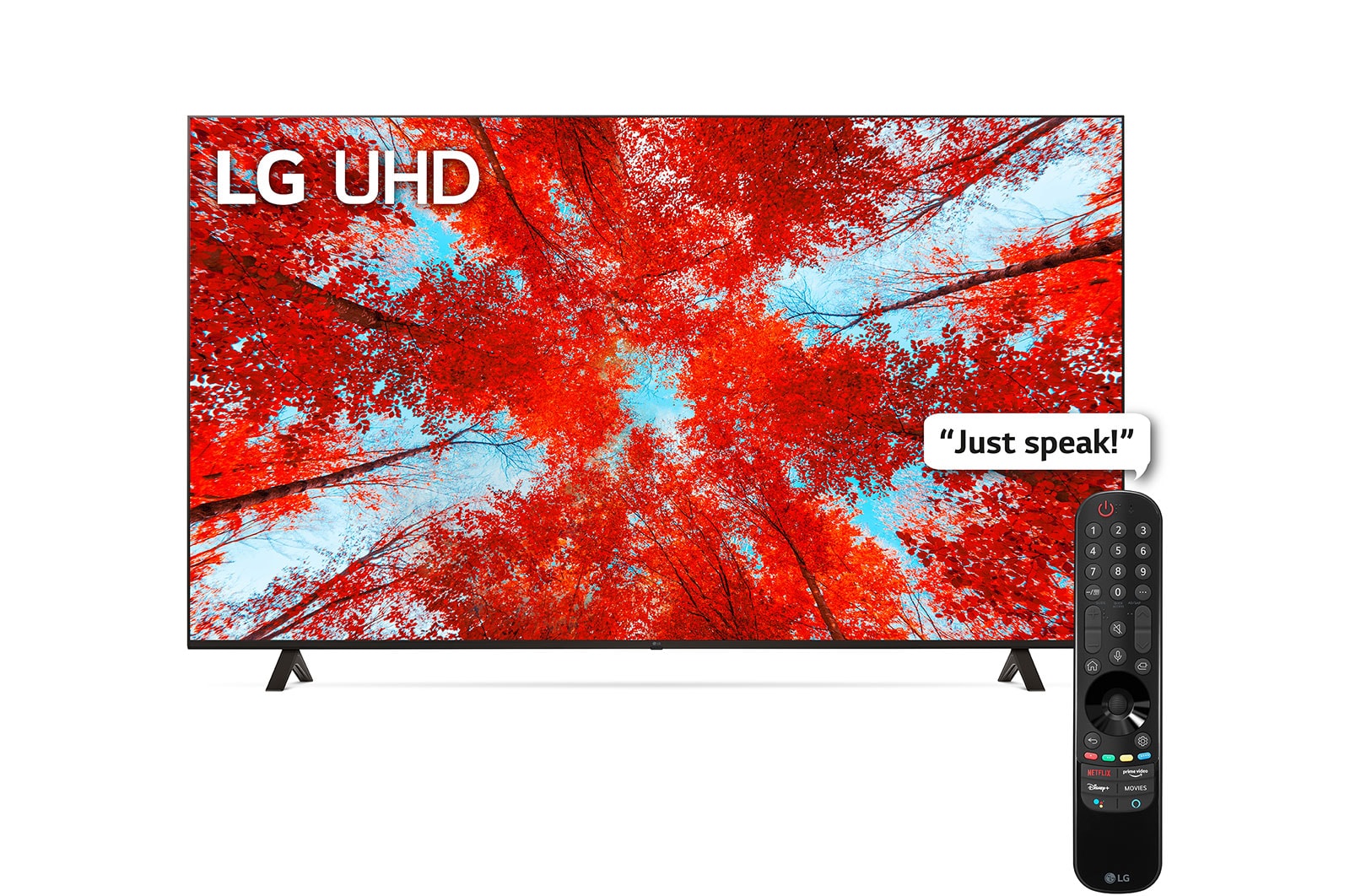 A front view of the LG UHD TV with infill image and product logo on