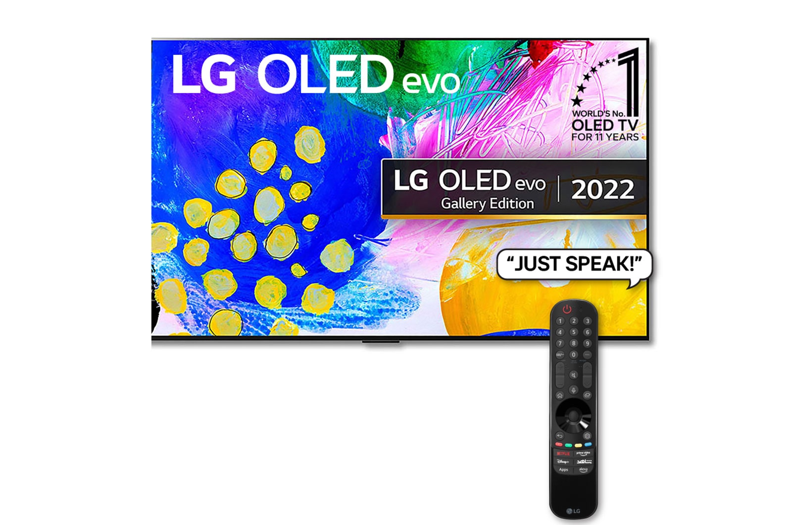 Front view with LG OLED evo Gallery Edition on the screen