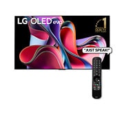 Front view with LG OLED evo, 11 Years World No.1 OLED Emblem, and 5-Year Panel Warranty logo on screen