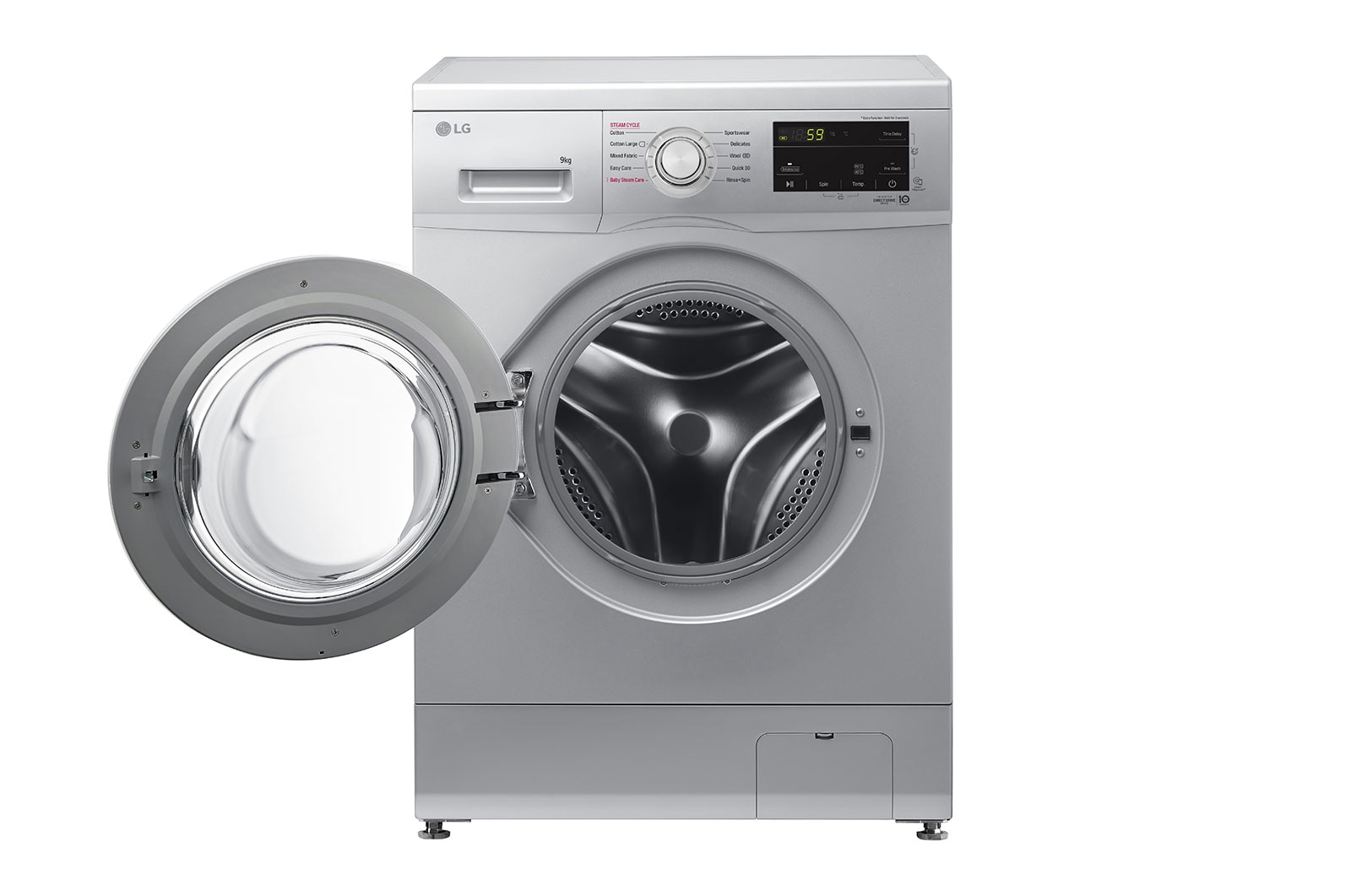 LG 9kg Front Loader Washer with Inverter Direct Drive in Silver Finish, F4J3VYP5L