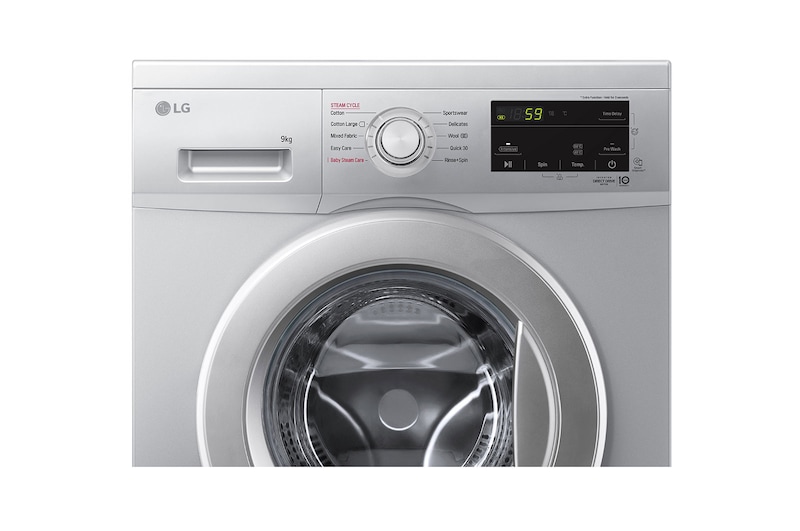 LG 9kg Front Loader Washer with Inverter Direct Drive in Silver Finish, F4J3VYP5L