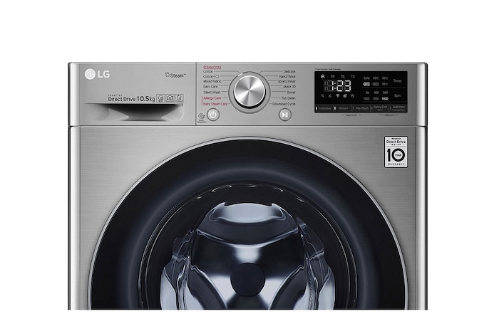 LG 10.5kg Front Loader Washer with AI DD™ & Steam in Stainless Finish, F4V5RYP2T