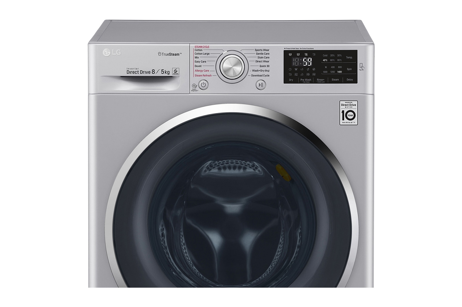 LG 8kg Silver Front Loader Washer Dryer Combo, FH4U2TDHP5N