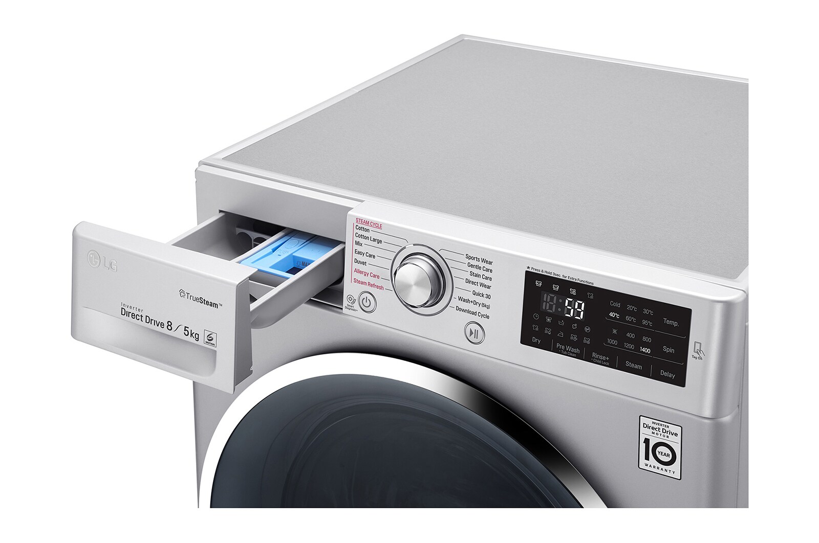 LG 8kg Silver Front Loader Washer Dryer Combo, FH4U2TDHP5N