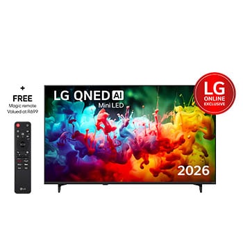 Front view of 65 inch LG QNED AI Mini LED QNED7E 4K Smart TV webOS26 2026 65QNED7EB6T