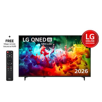 Front view of 75 inch LG QNED AI Mini LED QNED7E 4K Smart TV webOS26 2026 75QNED7EB6T