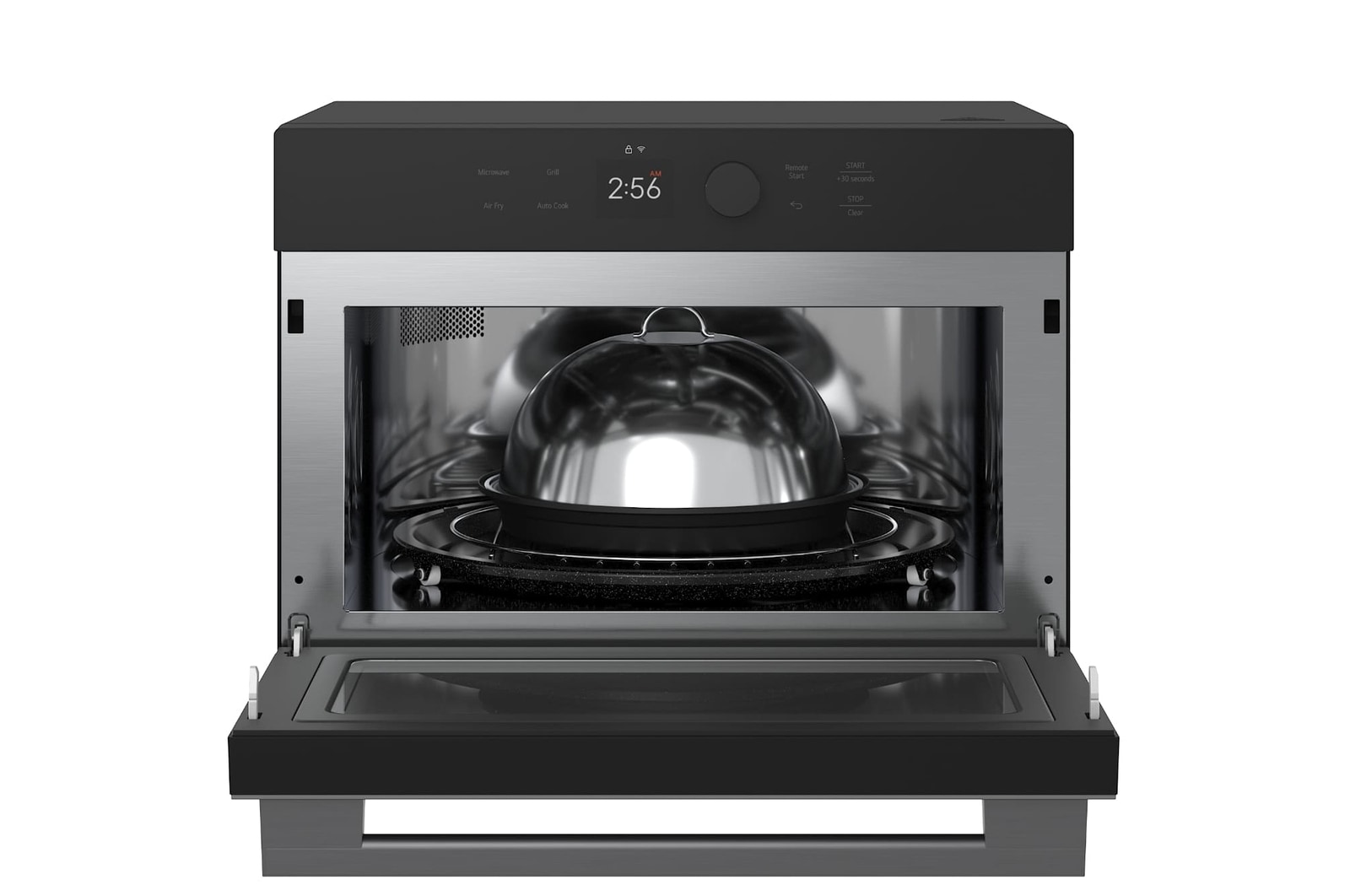 Open-door front view of the SolarDOM™ with the steam cover accessory inside.