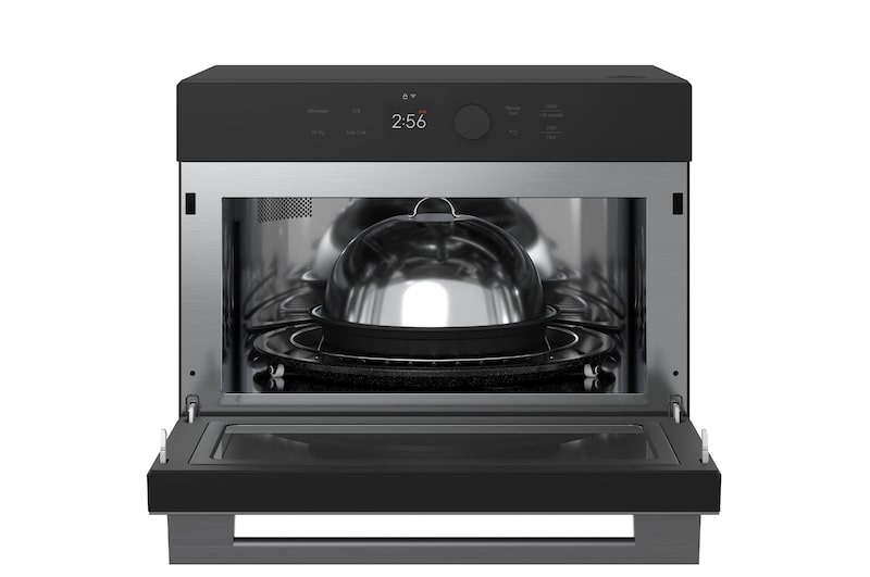 Open-door front view of the SolarDOM™ with the steam cover accessory inside.