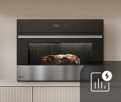 Image of a cooking appliance with food inside; the icon represents an energy monitoring