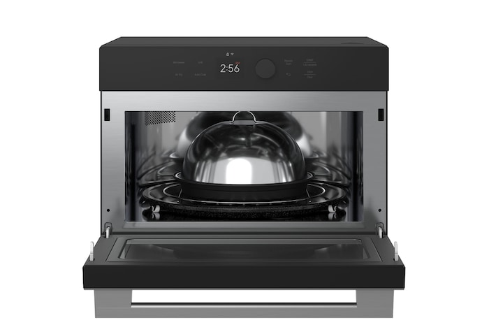 Open-door front view of the SolarDOM™ with the steam cover accessory inside.