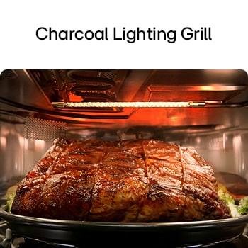Charcoal lighting grill. Close-up view of meat being grilled inside the SolarDOM™​​
