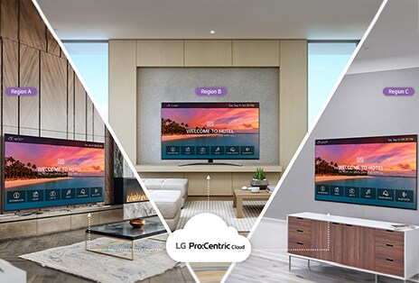 The LG Pro:Centric Cloud solution enables the playback of the same content on hotel TVs across different locations.