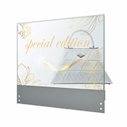 LG Transparent OLED Touch Signage, -45 degree side view with infill image, 30EW5TP-A