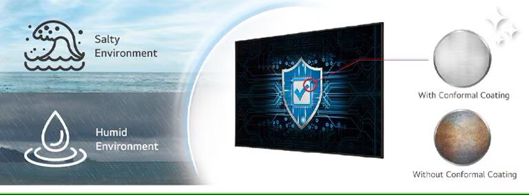 The UH7N-E has Conformal Coating on the power board to protect display even in a salty or humid environment.