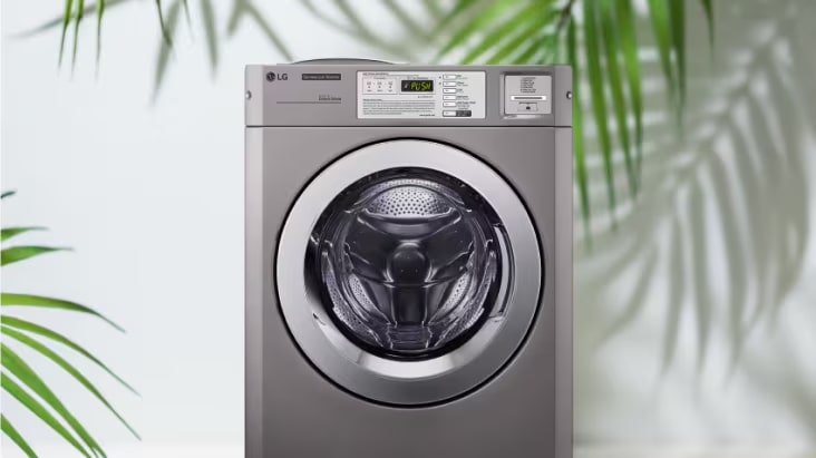 Front-load commercial washer featuring energy-efficient design with Energy Star certification badge