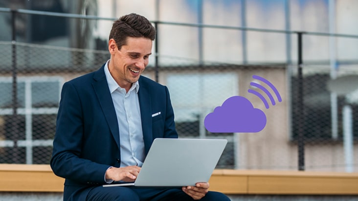 This image highlights the ability to control and manage digital signage remotely from any location with internet access, eliminating the need for on-site visits.