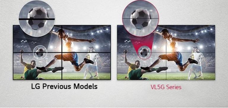 VL5G series has a less image gap between tiled screens compared to LG Conventional, so its content is seen well without being disturbed by the gap.