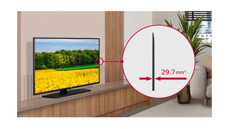 The UM767H is harmoniously installed on the hotel room, and the side view is enlarged to show.