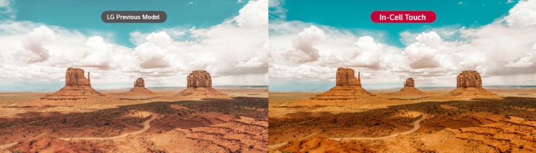 While scenery on the conventional display looks blurry, the image on the In-cell Touch is clear.