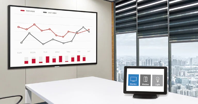 This is one of meeting room with the signage and one of AV control system which helps users control the UM3DG-H series.