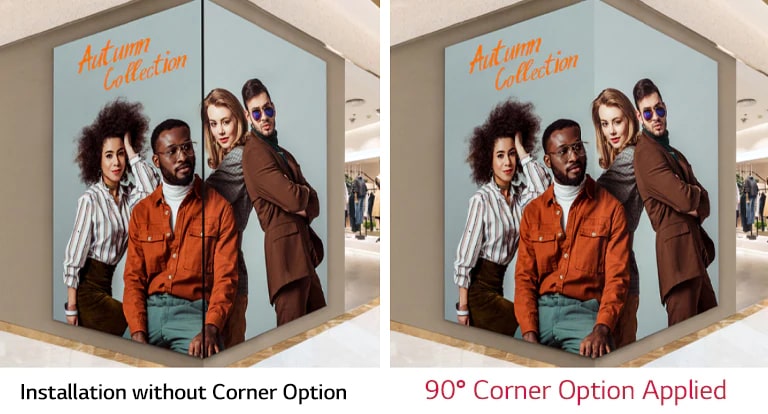 Content is effectively displayed, even when the screen is installed on a 90° corner.